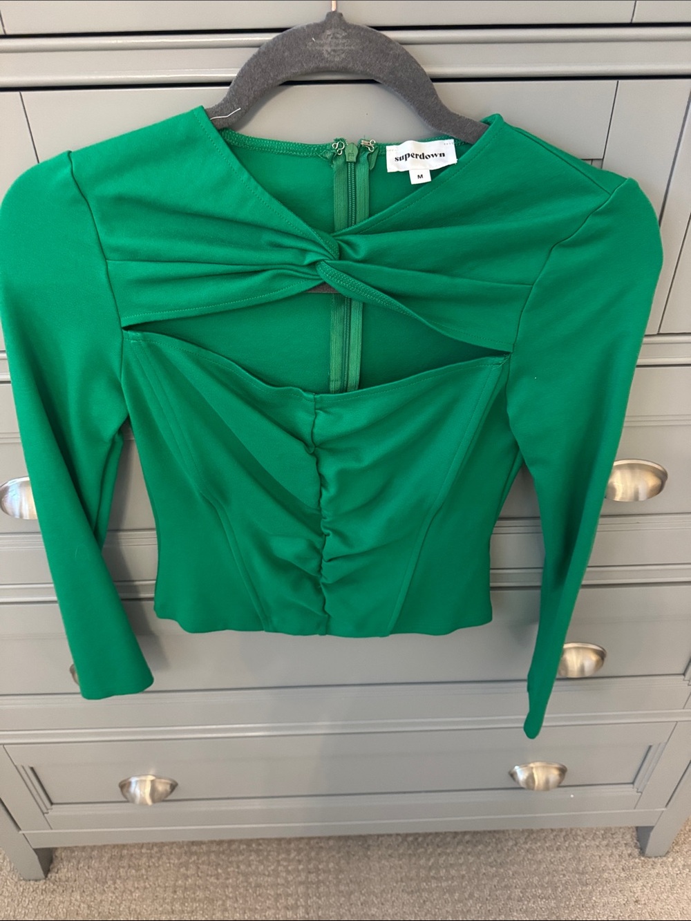 superdown Emerald Twist-Cutout Long Sleeve Top